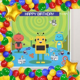 Untumble Robot Theme Birthday Backdrop Arch Decoration Kit With Backdrop & Balloons - Pack of 62-image-64