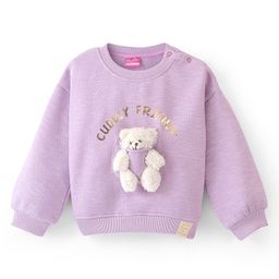 Little Kangaroos Fleece Full Sleeves Drop Shoulder Sweatshirt with Teddy Applique - Lilac-image-32