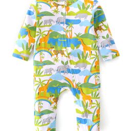 Babyhug Cotton Interlock Knit Full Sleeves Sleep Suit Safari Print - Multicolour-image-58