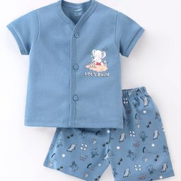 Cucumber Sinker Knit Half Sleeves Night Suit Elephant Print -Mist Blue-picture-24