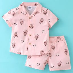 Simply Premium Interlock Half Sleeves Night Suit With Simply Print -Peach-image-2