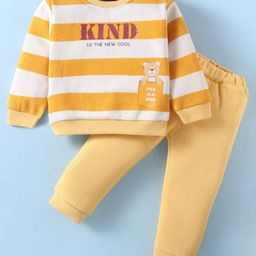 ToffyHouse Cotton Knitt Full SleevesBear Print Winter Wear T-Shirt & Lounge Pant Set - Yellow-picture-24