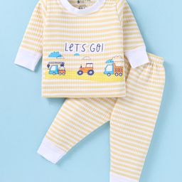 Bodycare Full Sleeves Striped Thermal Vest & Pant Set - Yellow & White-image-87