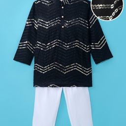 Saka Designs Cotton Woven Full Sleeves Sequined Embroidered Kurta Pyjama Set - Black & Golden-image-33