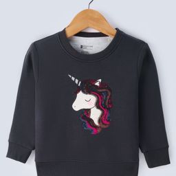 Bodycare Fleece Knit Full Sleeves Sweatshirt with Unicorn Sequin Embroidery - Charcoal Grey-picture-10