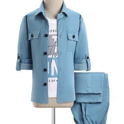 Rikidoos Full Sleeves Solid Shirt With Typography Printed Tee & Pant - Blue & White-image-18
