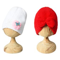 Funkrafts Pack Of 2 Floral & Bow Designed Beanie Caps - Red & White-image-52