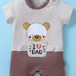 Child World Interlock Knit Half Sleeves Romper with Bear Print - Light Grey & Brown-image-91
