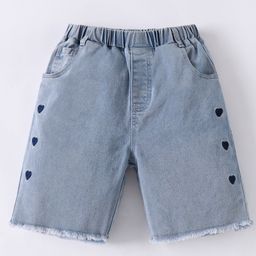 Mark & Mia Washed Denim Shorts with Hearts Embroidery - Light Blue-image-89