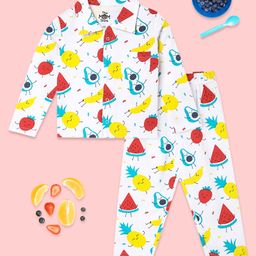 The Mom Store Cotton Knit Full Sleeves Fruits Printed Coordinating Night Suit Set - White & Red-image-80
