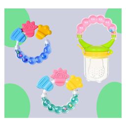The Cheeky Kidzz Baby Soother Fruit Vegetable Food Rattle Nibbler Soother With 2 Ring Shape Rattle Teething Toy for New Born BPA Free (ASSORTED)-25
