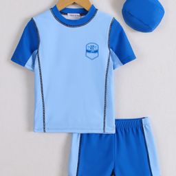Mark & Mia Half Sleeves Two Piece Swimsuit With Swimming Cap - Blue-image-31