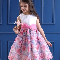 Mark & Mia Woven Sleeveless Party Dress With Floral Print & Rhinestones Detailing - Pink-image-65