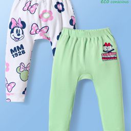 Babyhug Disney Interlock Knit Full Length Diaper Leggings With Minnie Mouse Family Graphics Pack of 2 - Light Green & White-image-60