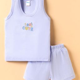 Tango Single Jersey Knit Sleeveless Text Printed Vest & Knee Length Shorts Set - Sky Blue-image-58