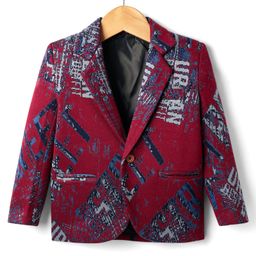 Rikidoos Full Sleeves Typography Printed Blazer - Maroon-image-96