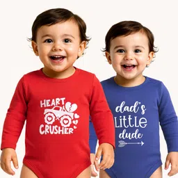 Doodle Poodle 100% Cotton Knit Full Sleeves Text Printed Onesies Pack Of 2 - Red & Navy Blue-picture-9