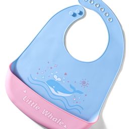 Water-Resistant Baby Silicone Bib, Whale Print Light Blue | Food-Grade Silicone | BPA-Free| Crumb Catcher | Adjustable Fit | Travel-Friendly | Reusable Bib|-90