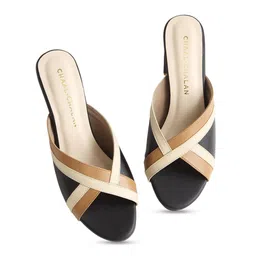CHAAL CHALAN Colourblocked PU Work Block Mules image 3