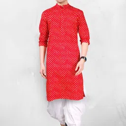 SHIWAM ETHNIX Leheriya Printed Mandarin Collar Straight Kurta With Dhoti Pants-picture-58