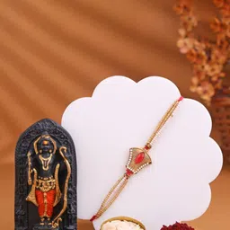 Floweraura Set Of 3 Stone-Studded & Beaded Rakhi With Idol Showpiece & Roli Chawal-5