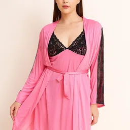 Ms.Lingies Women Shoulder Straps Satin Wrap Nightdress-image-83
