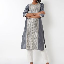 max Floral Embroidered Thread work Round Neck Straight Kurta-picture-29