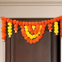 Nutts Yellow & Orange-Colored Marigold With Bell Bandhanwar Festive Decor-image-41