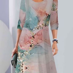 KPOP Women Ethnic Motifs Print A-Line Dress-picture-28