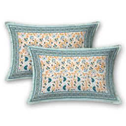 Blocks Of India Cotton Block Print King Size Bedsheet   Turquoise Buta image 5