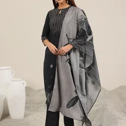 Libas Abstract Printed Keyhole Neck Straight Kurta With Trouser & Dupatta image 3