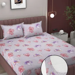 BELVOSTUM Purple & Peach-Coloured 250 TC Microfiber King Bedsheet Set 1.98 m x 1.83 m-2