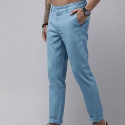 Roadster Men Blue Straight Fit Solid Trousers-image-84