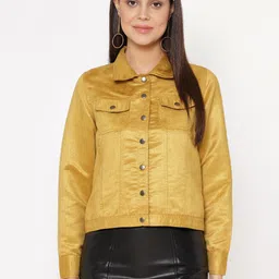 Carlton London Women Mustard Yellow Solid Tailored Jacket With Suede Finish-picture-1