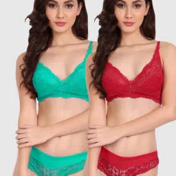 FIMS: Fashion is my Style Green & Red Lace Work Lingerie Set - Pack Of 2-image-58