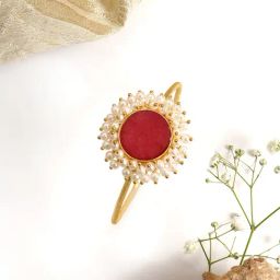 Teejh Aasita Red Studded Pearl Bracelet-image-49