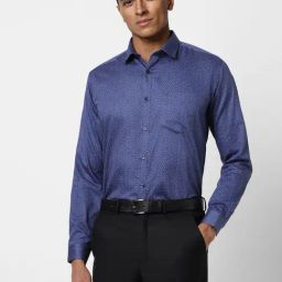 V Dot Blue Cotton Slim Fit Printed Shirt-image-35