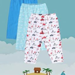 MINIKLUB Kids White & Blue Printed Pants (Pack Of 3)-image-52