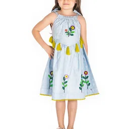 Cherry Crumble Girls Print Halter Neck Applique Fit & Flare Cotton Dress-image-26