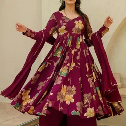 KALINI Women Floral Printed Anarkali Kurta with Trousers & Dupatta-image-38