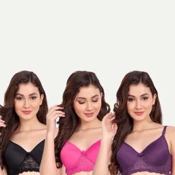 FIMS: Fashion is my Style Black & Purple Lace Work Everyday Bras - Pack Of 3-picture-13