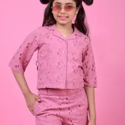 Crimsoune Club Girls Pink Cotton Embellished Top-image-45