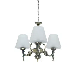 Fos Lighting Mini Ceiling Chandelier Hanging Light 40 W Mild Steel Brass Antique, Corn-MS-BRSA-TaperFrost-CH3-13