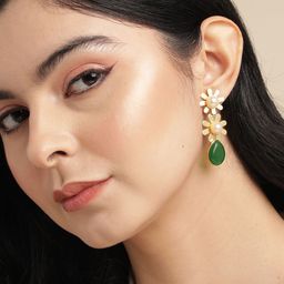 Anouk Gold-Plated Artificial Stones Studded And Beaded Floral Drop Earrings-22