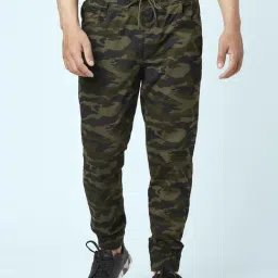 People by Pantaloons Olive Cotton Regular Fit Camouflage Joggers-picture-28