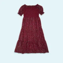 Pantaloons Junior Maroon Cotton Floral Print Dress-picture-3