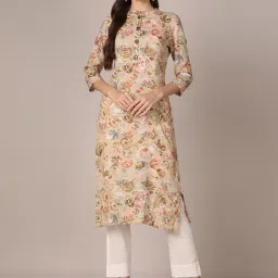Vaamsi Khaki Floral Print Straight Kurta-image-19