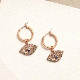 Joker & Witch Rose Gold & Blue Evil Eye Sparkle Dangler Earrings-37