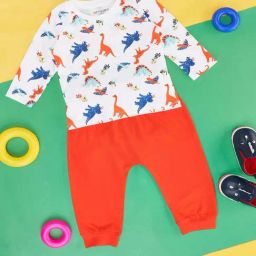Pantaloons Baby White & Orange Cotton Printed Full Sleeves T-Shirt Set-image-39