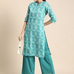 Anouk Women Printed Pure Cotton Kurta with Palazzos-11